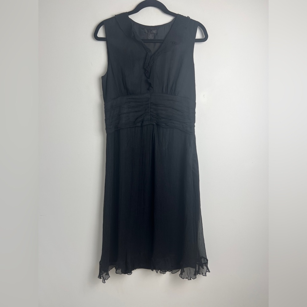 WDNY Size‎ 10 Black 100% Silk Sleeveless Chiffon Overlay Ruffle Detail Dress